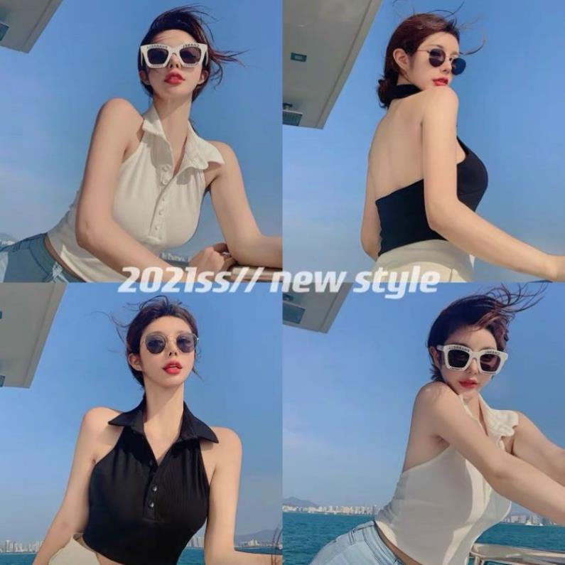 Áo croptop nữ - áo ba lỗ cổ bẻ - AO030
