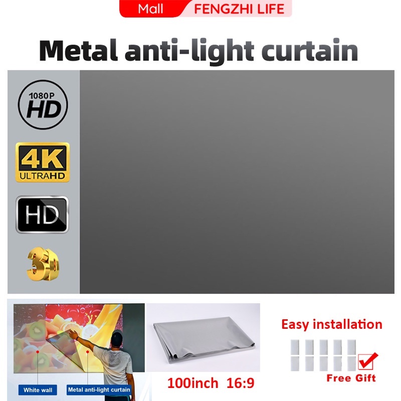 Màn chiếu phản quang FENGZHI T3 dán tường 100inch chống lóa độ tương phản cao Full HD 1080P 4K sắc nét
