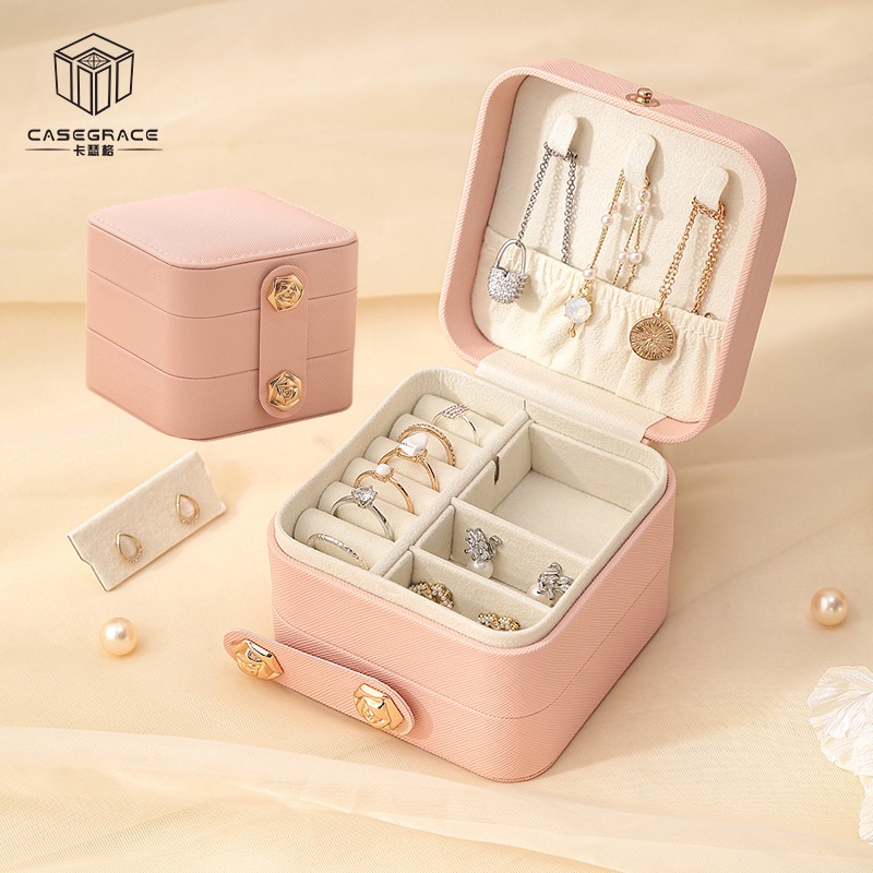 Casegrace Hộp Đựng Trang Sức Ba Tầng Bằng Da Nhỏ Gọn Đa Năng