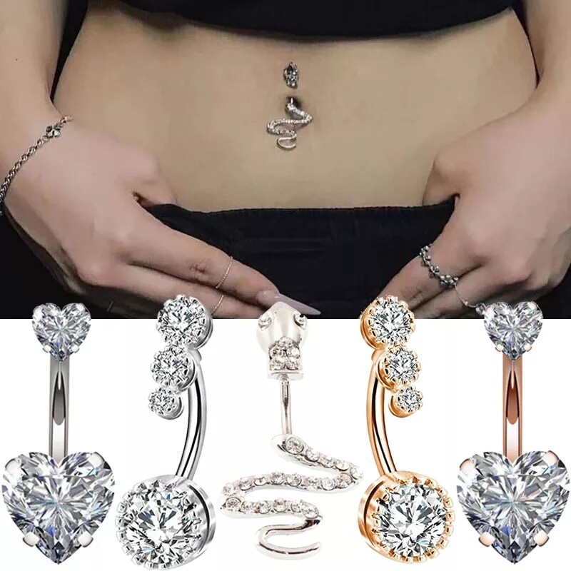 Rốn Mặt Dây Chuyền Xuyên Cơ Thể Trang Sức Thời Trang Zircon Pha Lê Bụng Nút Nhẫn Nữ Phẫu Thuật Thép Thả Tòn Ten Rốn Nhẫn Thời Trang Cơ Thể Bụng Thanh Xuyên Trang Sức