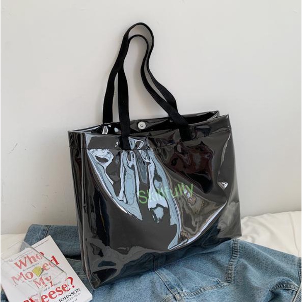 Túi tote vải bọc nhựa trong PVC trong giả da bóng túi xách vải tote bag đi  chợ du lịch giá rẻ Lichen.Store T07