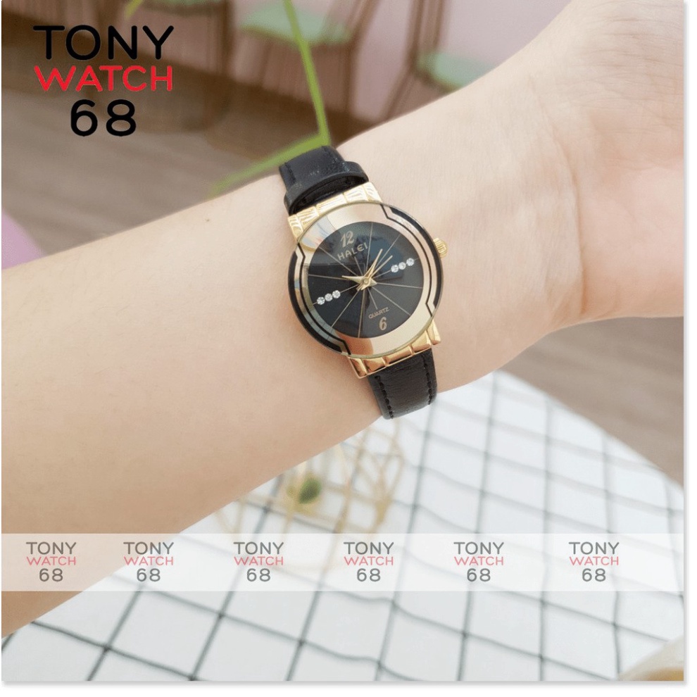 Đồng hồ nữ Halei dây da đen trắng đẹp chống nước tuyệt đối chính hãng Tony Watch 68