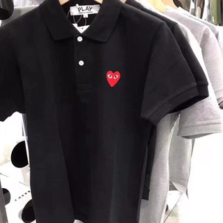 CDG Rei Kawakubo Áo Sơ Mi polo Tay Ngắn Chơi Thêu Trái Tim Cổ Điển Nam Nữ Áo Thun Cổ Nhãn + Thẻ