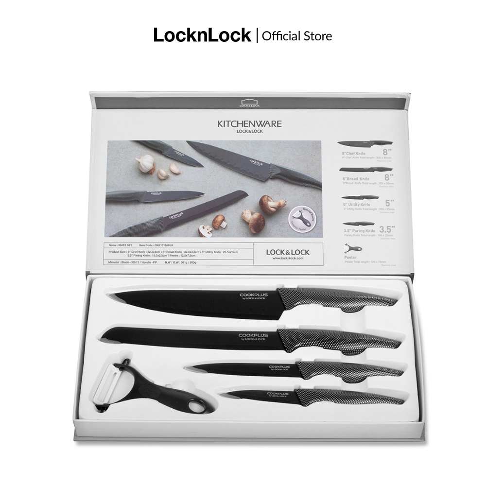 [Mã LIFEMC07CBAU giảm 50k đơn 350k] Bộ dao nhà bếp 5 món COOKPLUS Lock & Lock CKK101S5BLK