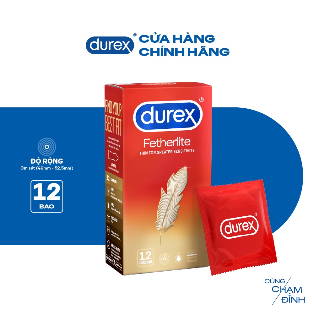 Ảnh Bao cao su Durex Fetherlite siêu mỏng, size 52.5mm, 12 bao/hộp 2