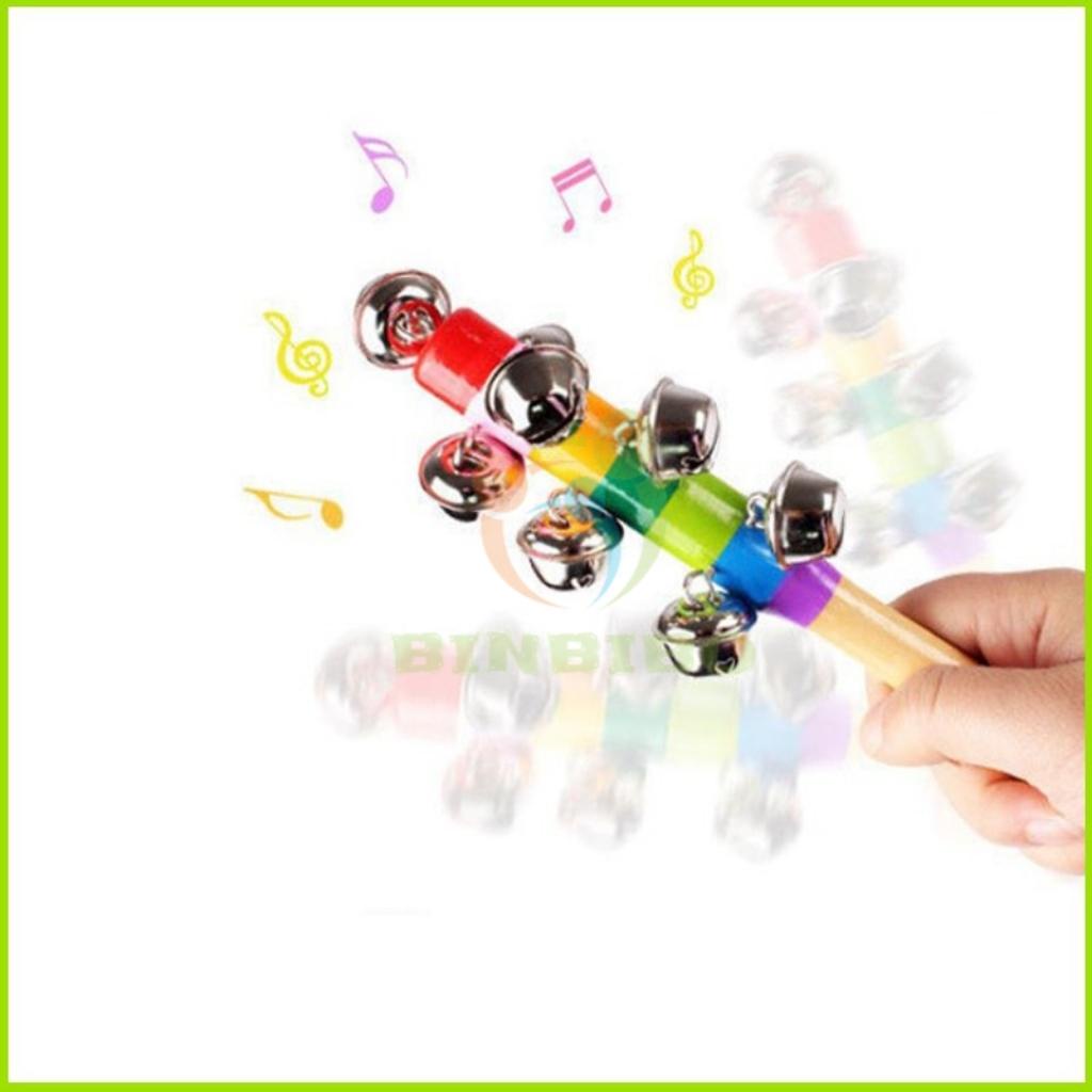 Đồ chơi xúc xắc lục lạc cán gỗ cầm tay bảy sắc cầu vồng cho bé - Binbibo