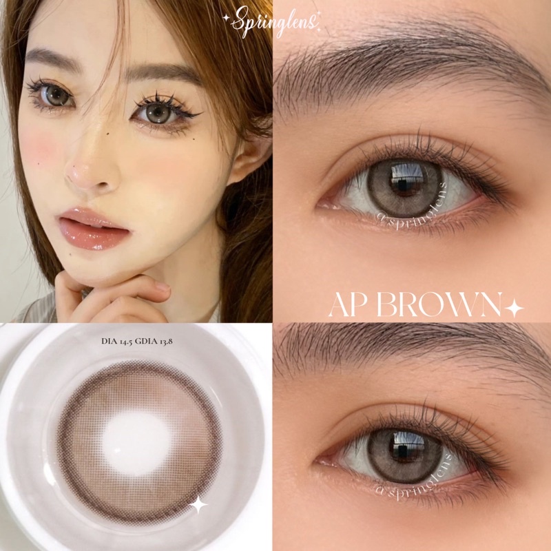 Kính áp tròng hiệu ứng AP BROWN (April Rain) nâu xám bạc douyin giãn tròng 1 tháng | Spring Lens