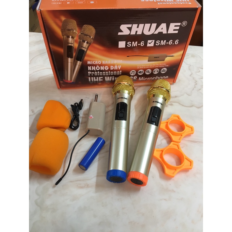 Bộ 2 micro không dây karaoke đa năng Shuae SM 6.6 - Micro đa năng phù ...