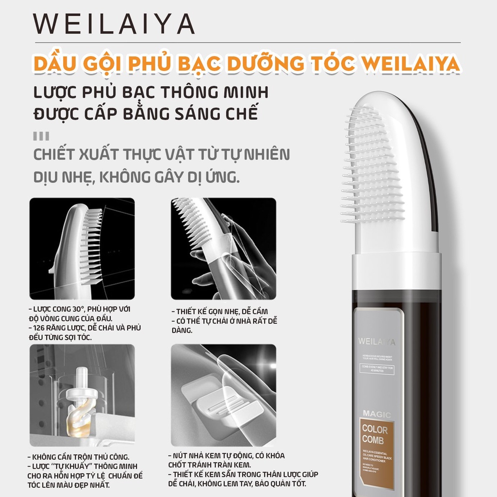 Ảnh Dầu Gội Đen Tóc Phủ Bạc Weilaiya 100ml - màu Đen Tự nhiên - Không hôi - Không xót da đầu 3