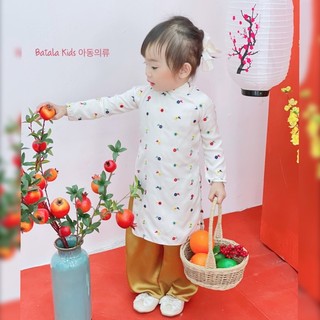 Áo dài Tết cho bé Batala Kids, Áo dài cách tân cao cấp hoạ tiết HOA NHÍ dễ thương cho bé từ 10-25kg