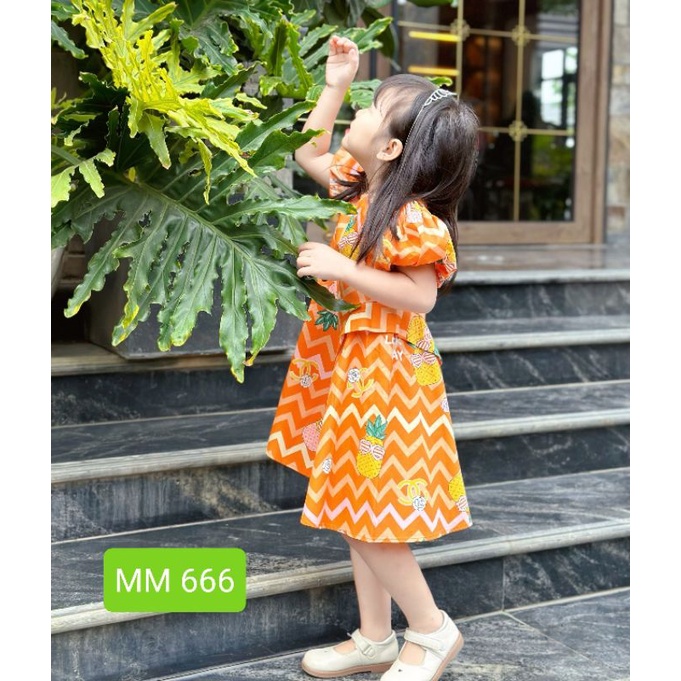 Váy đầm xinh bé gái 1-10T 10-40kg kẻ sóng tay bồng Sofia đi học đi chơi