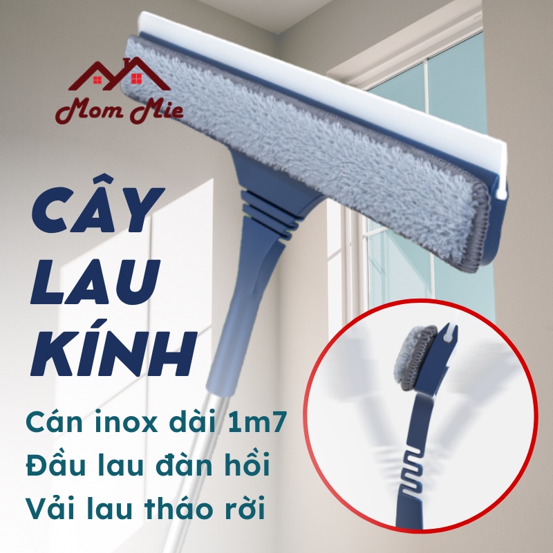 [Cải tiến] Cây lau kính đầu lau đàn hồi, cán inox dài bền chắc, cây lau ...