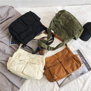 Túi Xách Đeo Chéo Một Bên Vai Bằng Vải Canvas Sức Chứa Lớn Phong Cách Đường Phố Cho Học Sinh Nam Và Nữ