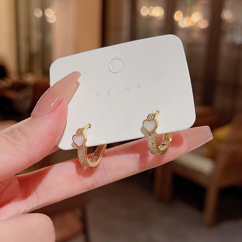 Chất Lượng Cao Kim Bạc 925 Zircon Trái Tim Bông Tai Thời Trang Nữ Vòng Bông Tai
