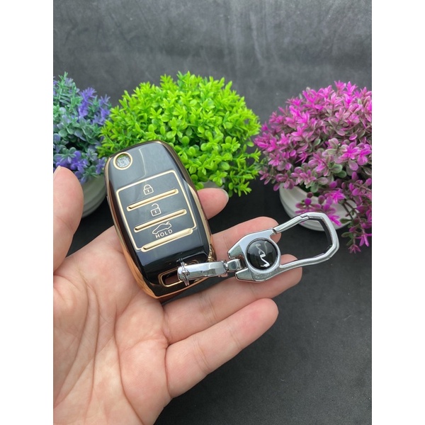 Bao chìa khóa Đen Vàng- Ốp chìa khóa  TPU Đen Vàng xe ô tô Kia k3 Soluto