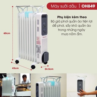 Máy sưởi ấm nhập khẩu FUJIHOME OH849 Tự ngắt khi quá nhiệt -9 Thanh sưởi -Bảo hành điện tử toàn quốc