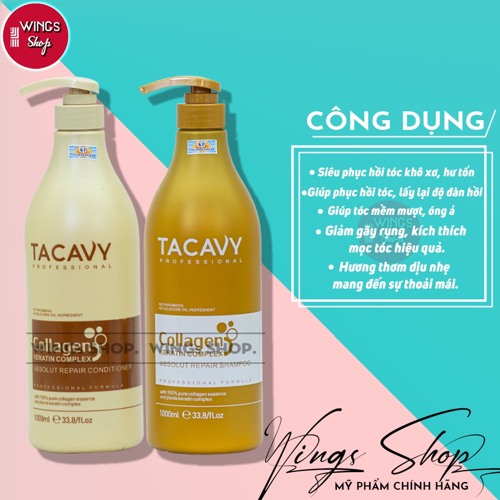 Cặp Dầu Gội Xả TACAVY 1000ml | Giảm Gãy Rụng, Phục Hồi Tóc Khô Xơ, Hư Tổn