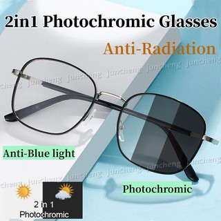 Kính Mắt Quang Sắc Chống Bức Xạ Khung Vuông Người Phụ Nữ Kính Mắt Máy Tính 2IN1 Kính Chống Ánh Sáng Xanh