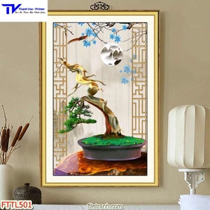 Tranh Treo Tường Chậu Mai ,Tranh Tráng Gương D40x60cm D50x75cm D60x90cm D70x120cm