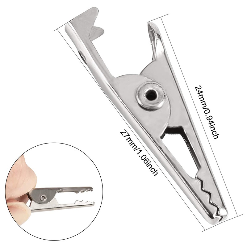100 Chiếc Kẹp Cá Sấu Kim Loại Mini 1.06IN / 27mm, Kẹp Cá Sấu Tông Màu Bạc Mạ Niken Dây Kiểm Tra Lò Xo Kẹp.