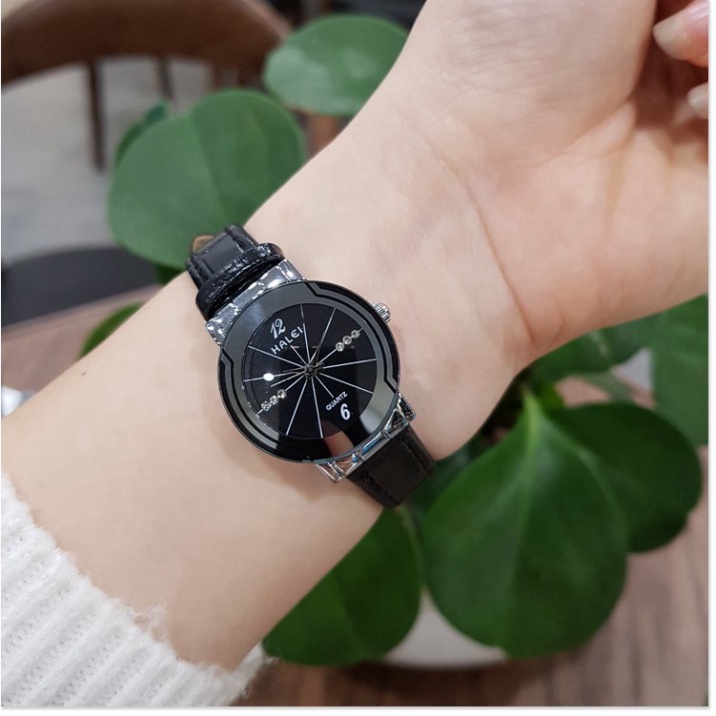 Đồng hồ nữ Halei dây da đen trắng đẹp chống nước tuyệt đối chính hãng Tony Watch 68