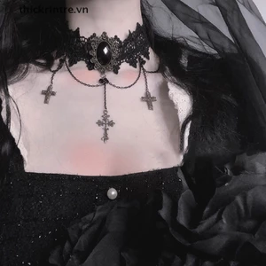 Vòng Cổ Choker Ren Phối Tua Rua Phong Cách Gothic Thời Trang Halloween