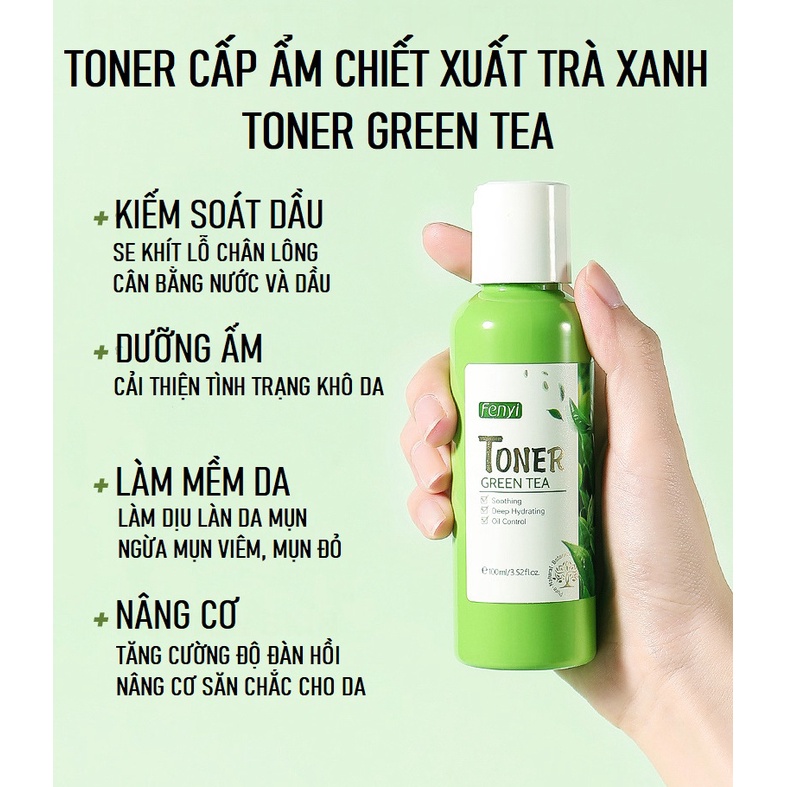 Toner Trà Xanh FENYI Green Tea 100ml Dưỡng Trắng, Cấp Ẩm, Loại Bỏ Dầu Thừa Và Se Khít Lỗ Chân Lông, Giúp Da Trắng Sáng