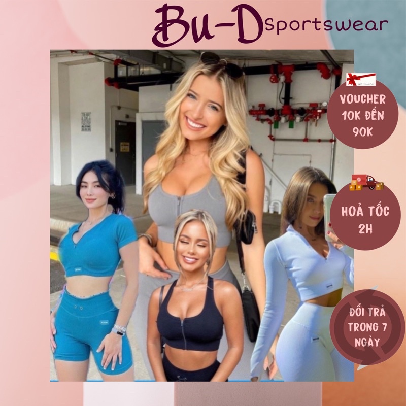 Bộ đồ thể thao tập gym,yoga nữ BOTEE FLEX ZIP chất dệt gân dày dặn thấm hút mồ hôi (TÁCH LẺ BÁN)