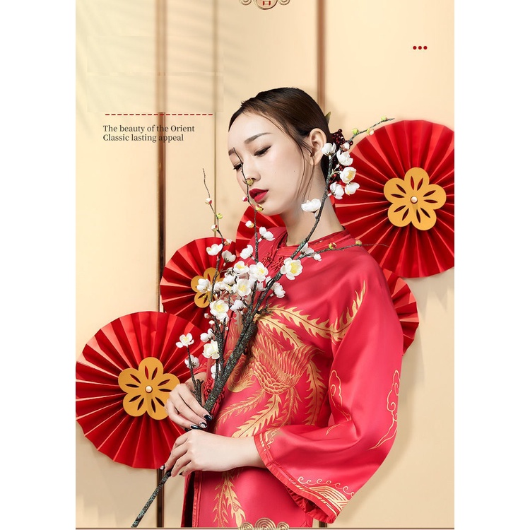 Set 6 quạt giấy màu đỏ trang trí Tết - Hoa giấy xếp màu đỏ