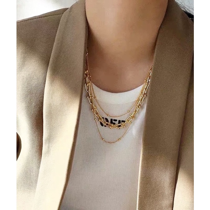 Choker vòng cổ nam nữ unisex titan kiểu xích hình khóa móng ngựa không gỉ
