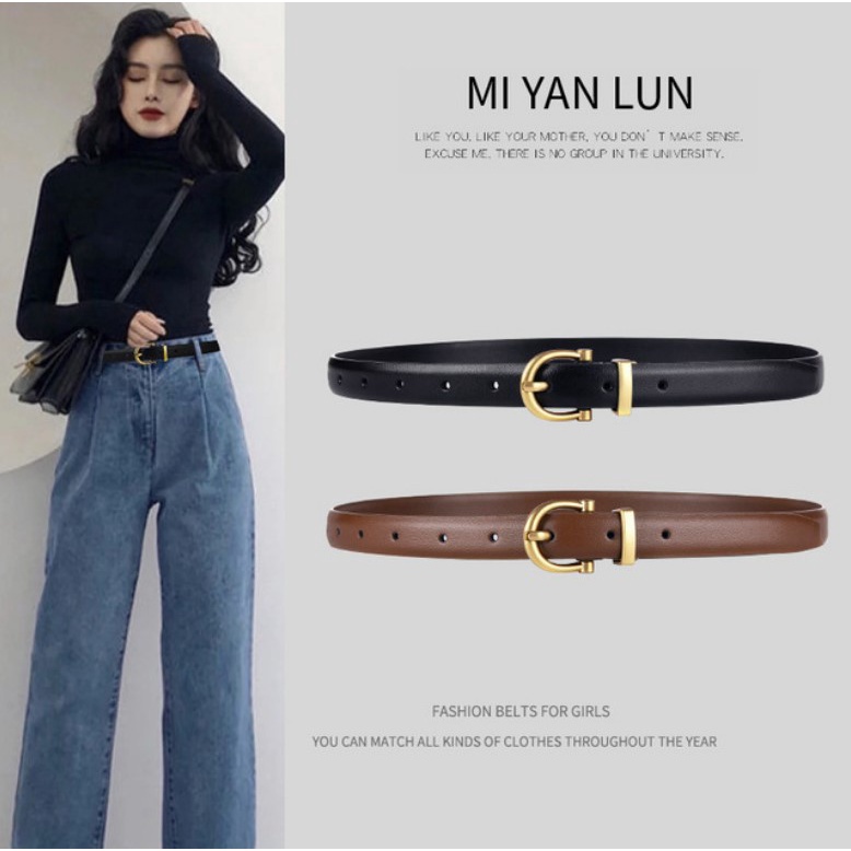 Thắt Lưng Nữ Bản Nhỏ Da Đẹp Dày Xịn Kiểu Hàn Quốc Horizon Dây Nịt Bản Nhỏ Dây Lưng Quần Áo Nữ Mặt Vàng Chữ C Nhỏ