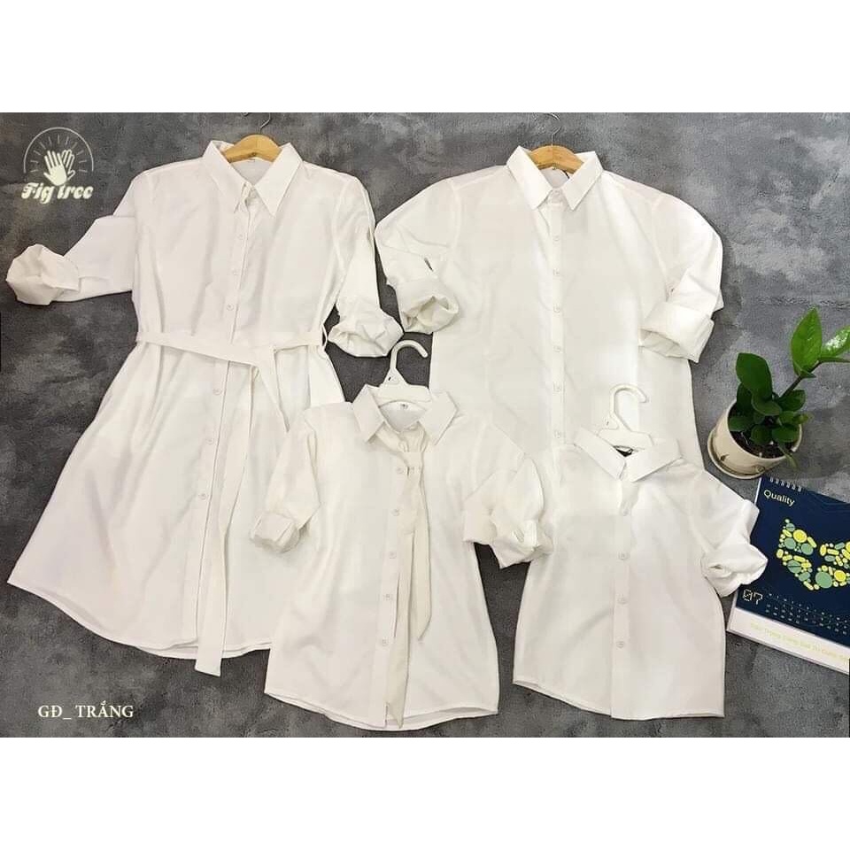 Combo Gia Đình Fig Tree Màu Trắng, Chất Cotton Trơn Mềm Mịn, Hàng Nhiều Size