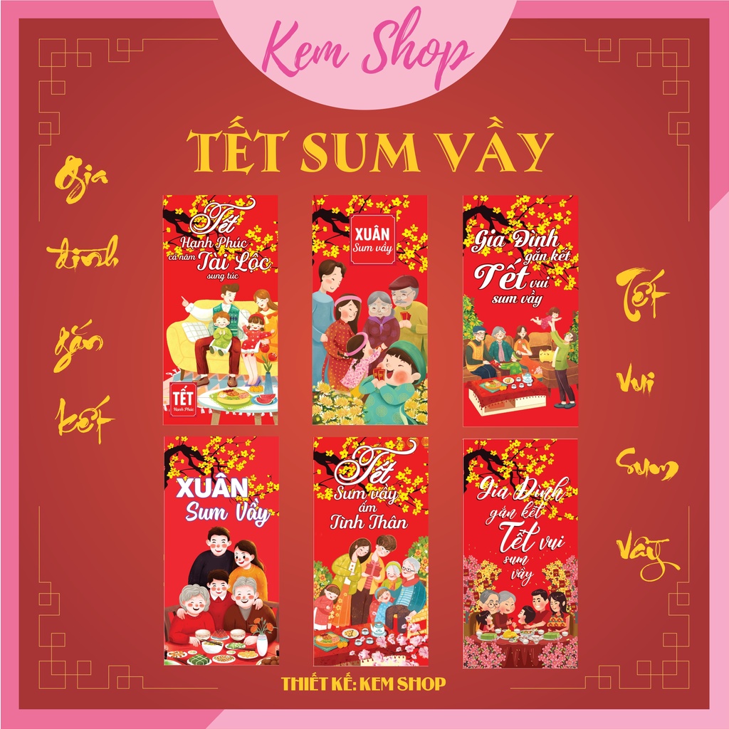 Set 100 lì xì Tết nhiều chủ đề truyền thống dân gian ý nghĩa chúc Tết mừng tuổi năm mới - Kem Shop K82