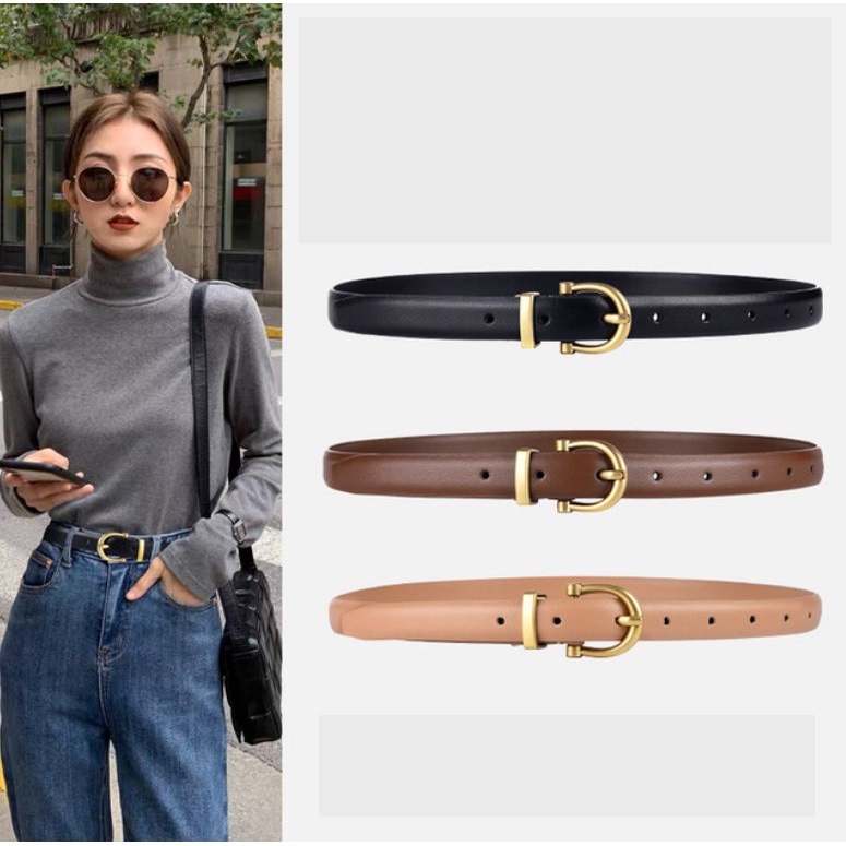 Thắt Lưng Nữ Bản Nhỏ Dây Lưng Quần Áo Nữ Mặt Vàng Chữ C Nhỏ Da Đẹp Dày Xịn Horizon Dây Nịt Bản Nhỏ Kiểu Hàn Quốc