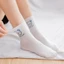 Tất cổ cao nữ trắng phong cách Nhật Hàn vớ gân nhún cotton co giãn thoáng mát họa tiết gấu thỏ đáng yêu đẹp HANASO TD050