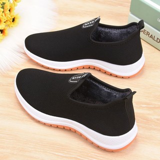 Giày Lười Cotton Lót Lông Cừu Dày Dặn Ấm Áp Chống Trượt Thời Trang Dành Cho Phụ Nữ Độ Tuổi Trung Niên