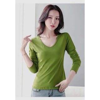Áo giữ nhiệt thun nữ cổ tim tay dài vải cotton đẹp, dễ mặc dễ phối đồ, mặc bốn mùa