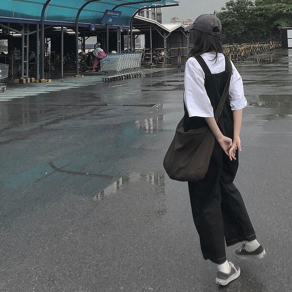 Quần Yếm Chỉ Nổi,Yếm nữ ống rộng chất liệu kaki đường chỉ nổi độc đáo phong cách Q027