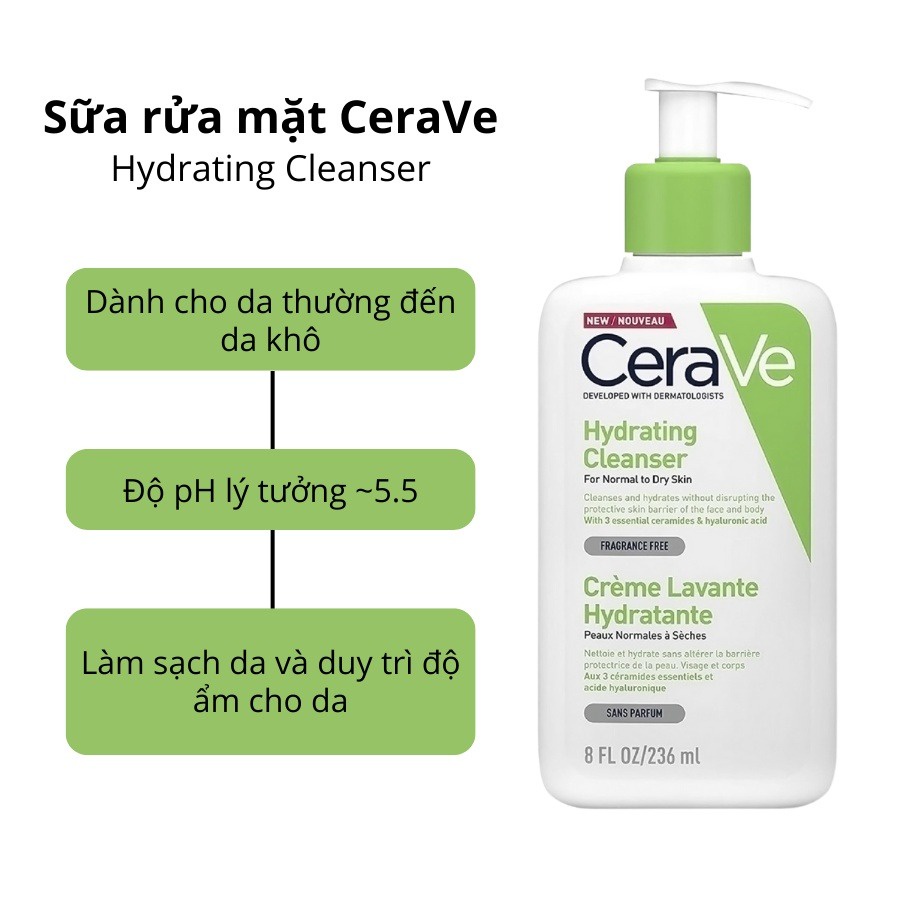 Ảnh Sữa rửa mặt Cerave Hydrating Cleanser làm sạch sâu dành cho da thường và da khô 88ML/236ML/473ML - AJA'S SKINLAB 1