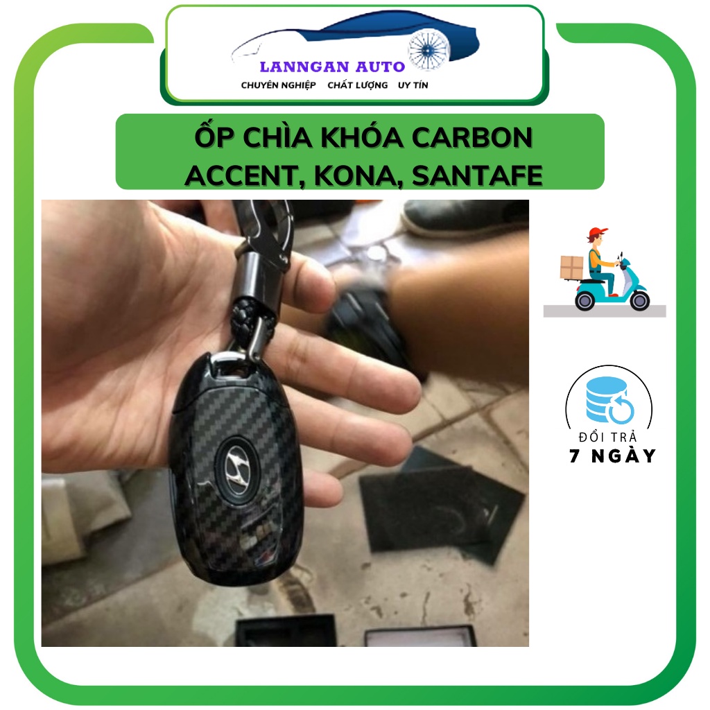 Ốp chìa khóa ô tô Hyundai Santafe, Kona, Accent, nhựa abs vân carbon cao cấp