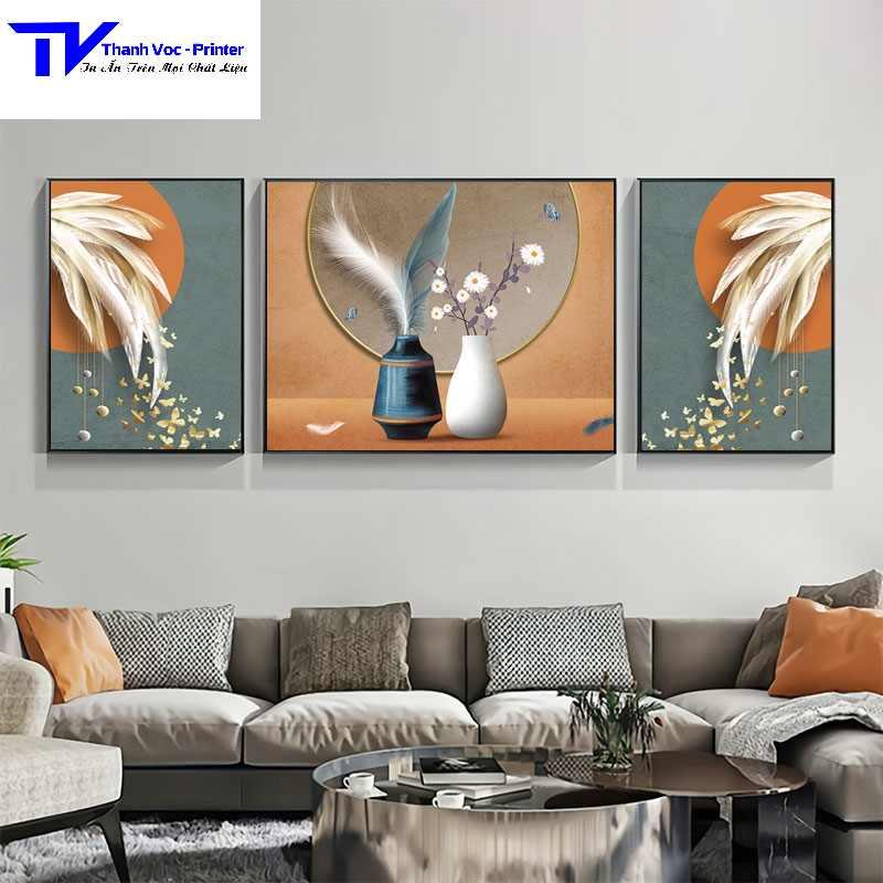 Tranh Treo Tường Bình Hoa , Tranh Tráng Gương ( Bộ 3 Tấm 2 Bé 1 To )