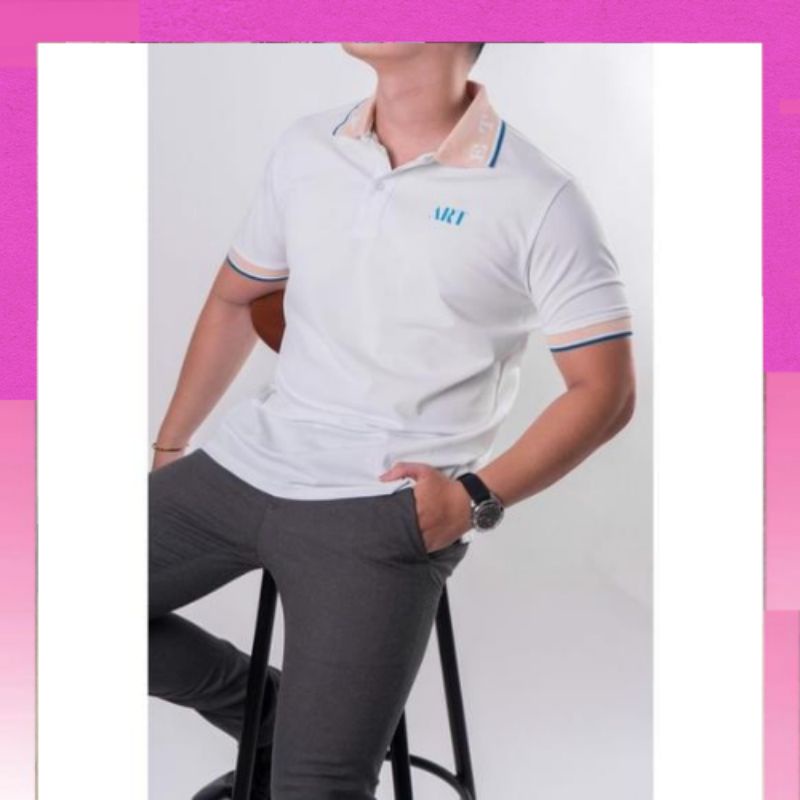 Áo Phông Polo Nam Cộc Tay Cao Cấp Màu Trắng In Chữ ART Form Rộng