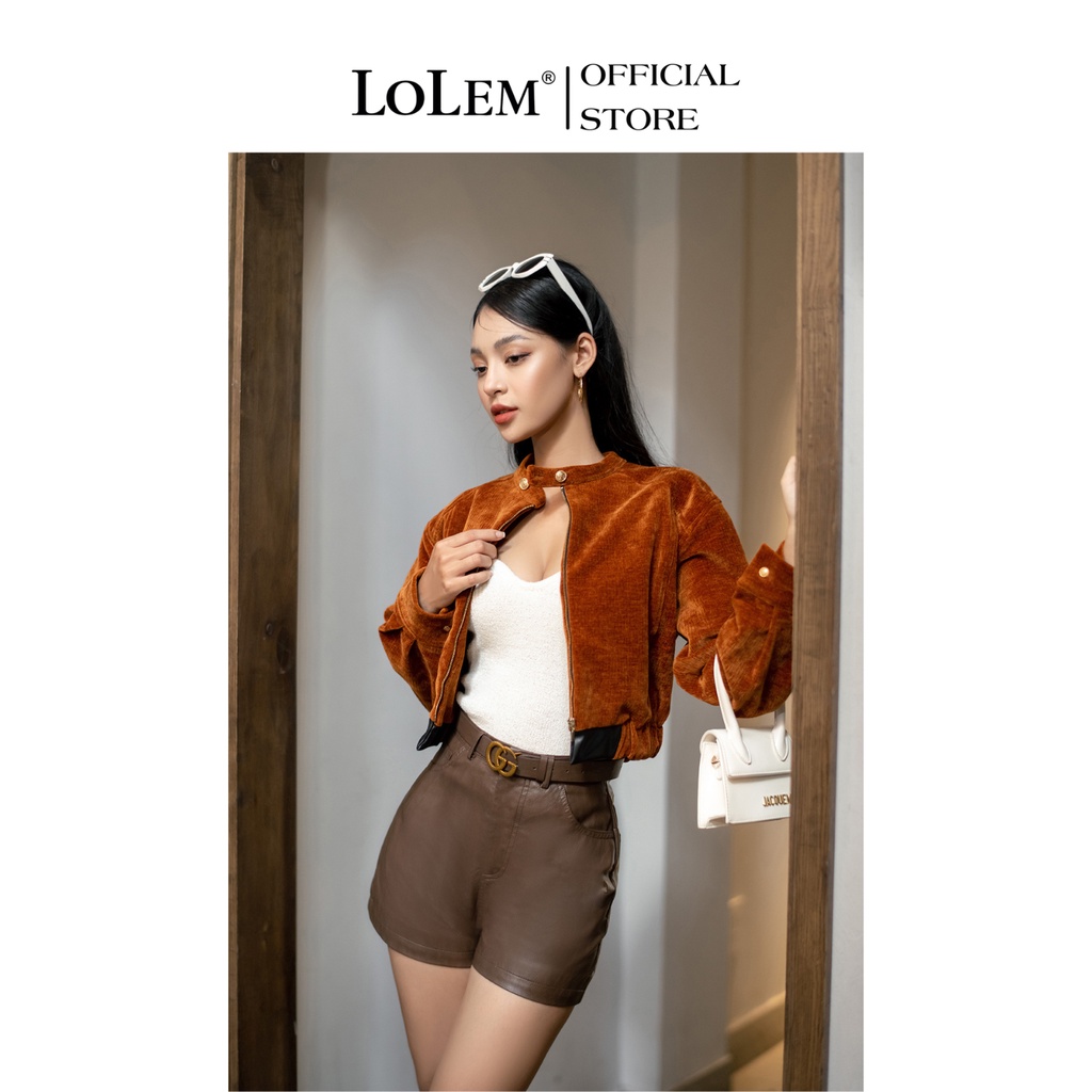 Áo khoác bomber LOLEM AKND0050 phối bo da vải nhung tăm mềm mại