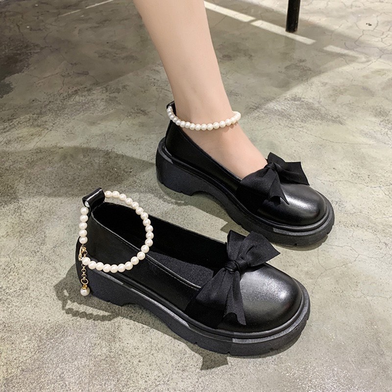 Giày búp bê Lolita nữ đế cao quai ngọc, mũi nơ tròn xinh xắn G014_NT Shoes