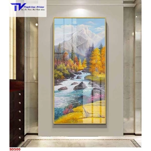 Tranh Treo Tường Sơn Dầu Phong Cảnh Đứng , Tranh Tráng Gương D40x60cm D50x75cm D60x90cm D70x110m