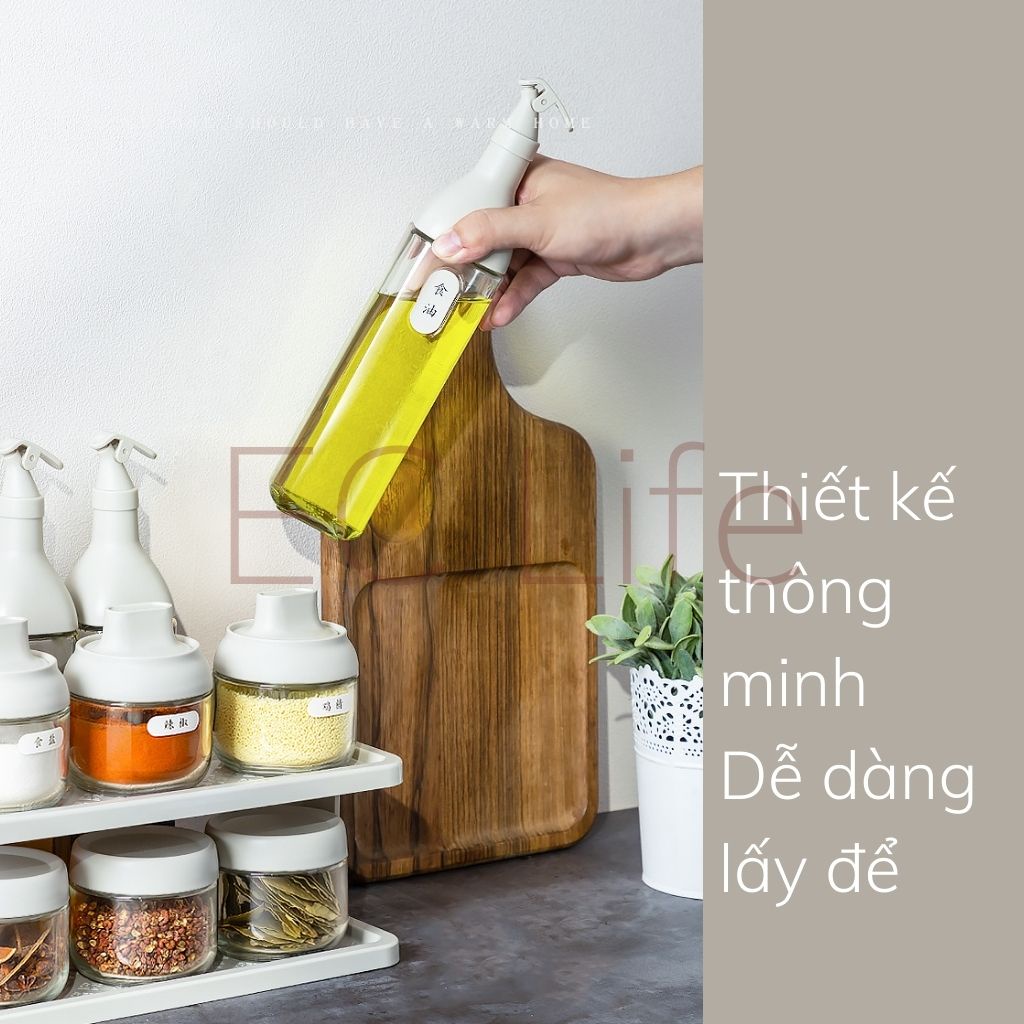 Bộ hũ đựng gia vị chai đựng dầu ăn kệ đựng gia vị bộ 11 món bằng thủy tinh kín hơi chắc chắn 0108