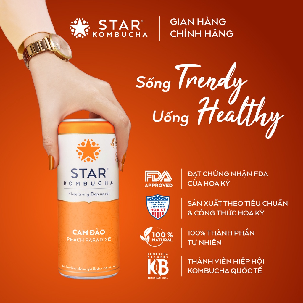 Ảnh Thùng 12 lon STAR KOMBUCHA Cam Đào / Peach (250ml/lon)- Trà lên men vi sinh hỗ trợ tiêu hóa 3