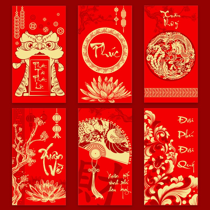 Set 100 lì xì Tết nhiều chủ đề truyền thống dân gian ý nghĩa chúc Tết mừng tuổi năm mới - Kem Shop K82