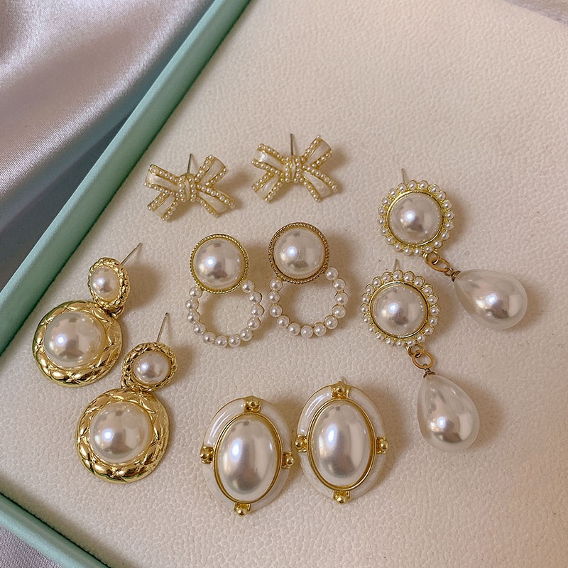 Pháp Ánh Sáng Sang Trọng Bông Tai Ngọc Trai Nữ Tính Khí Tinh Tế Niche Bông Tai Khí Quyển Retro Thời Trang Lưới Bông Tai Đỏ
