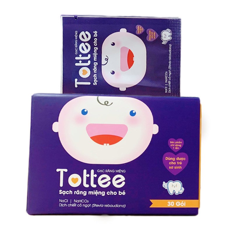 Gạc rơ lưỡi Tottee làm sạch và ngăn ngừa các vấn đề răng miệng cho bé, hộp 30 gói